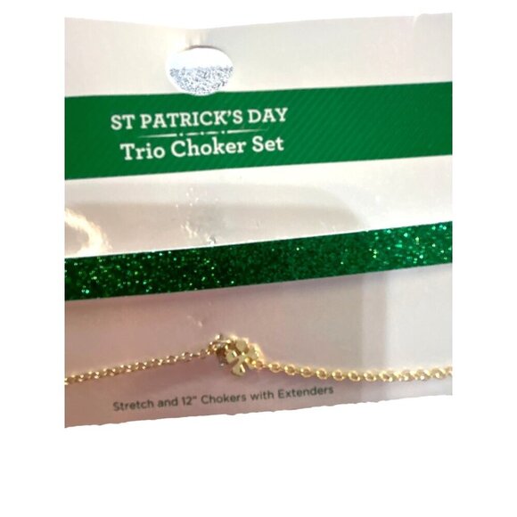 Walmart St Patrick’s Day Duo Choker Set Green/Gold 12” Chains with Extenders - Picture 2 of 4